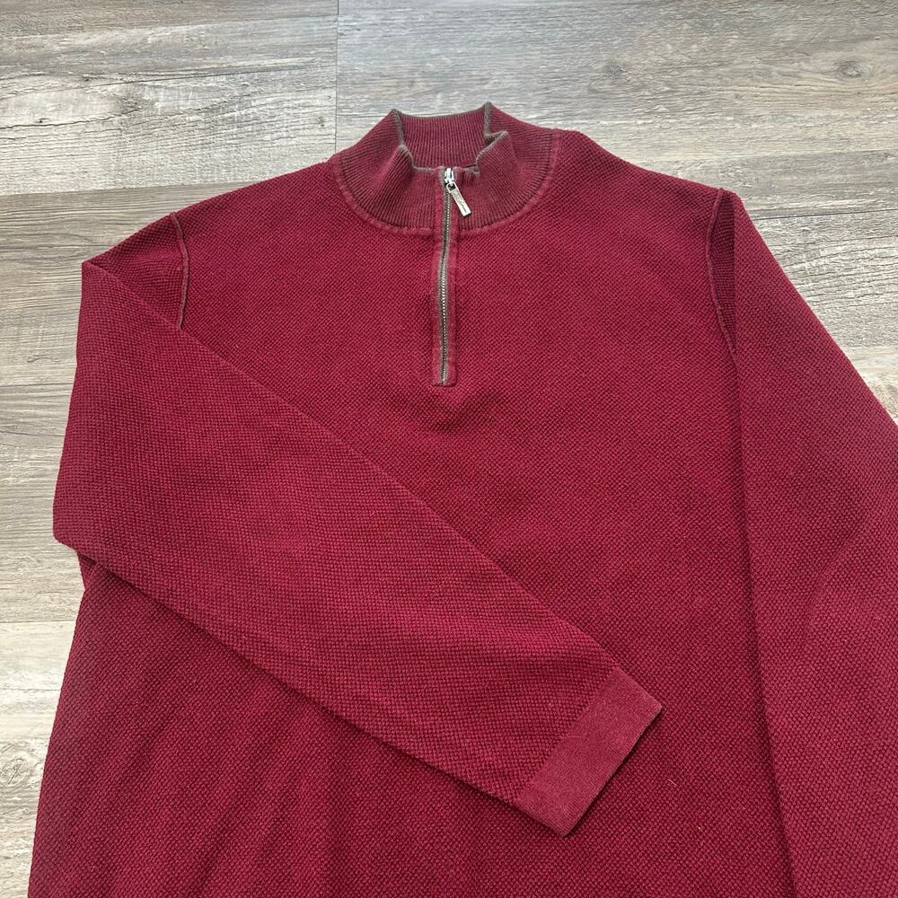 Tommy Bahama Red Men L Cotton Cashmere Preppy Mock Neck 1/4 Zip Pullover Sweater